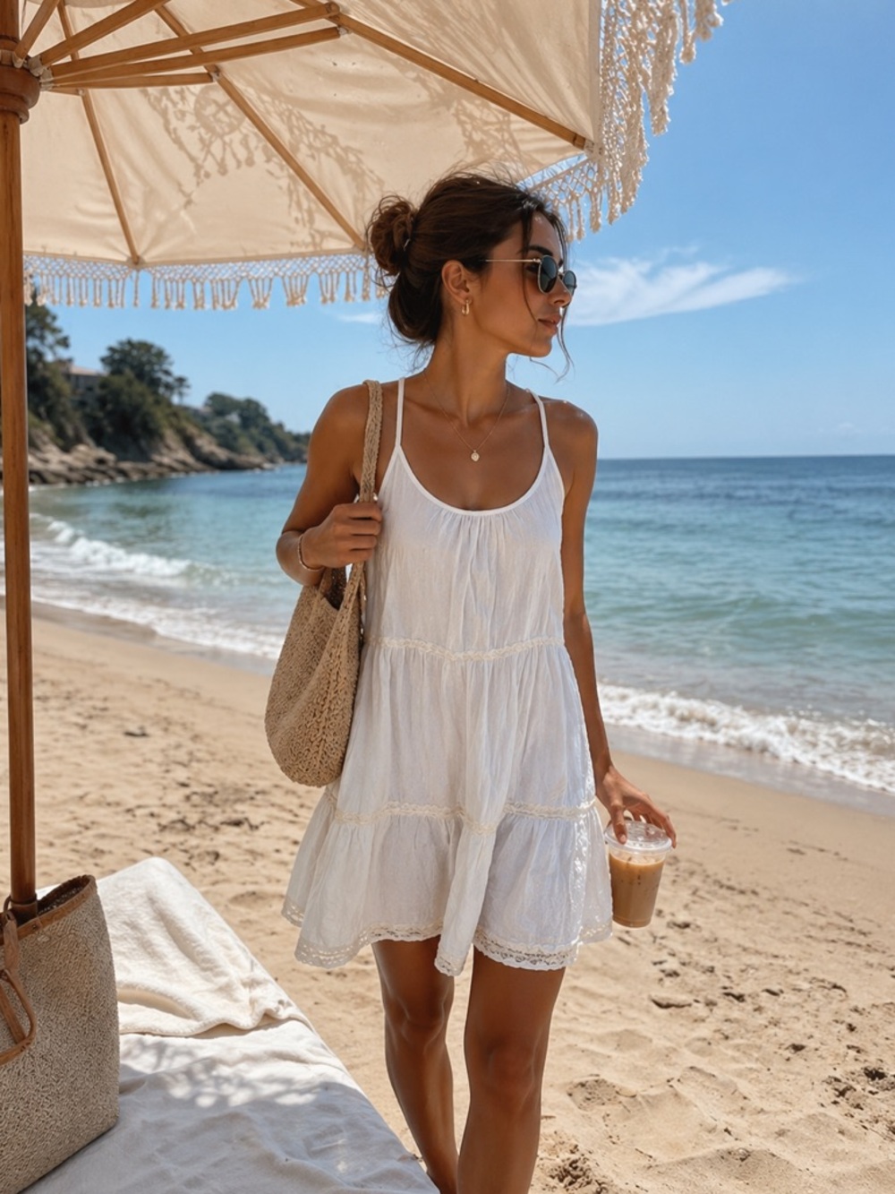 Aerie Medium Adjustable Strap Sleeveless Tiered Cotton Dress Beach Resort Boho
